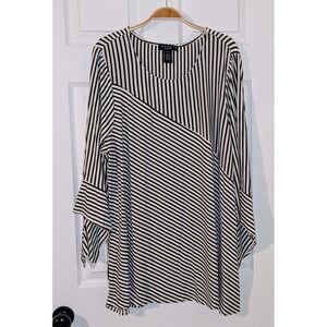 Grace Woman Striped Tunic Top Flowy Bell Sleeve Stretch Casual Black White 2X